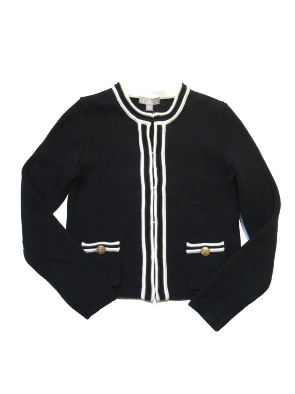 NWT J.Crew Emilie Sweater Lady Jacket in Black Ivory Contrast Trim Cardigan XS - Picture 2 of 5